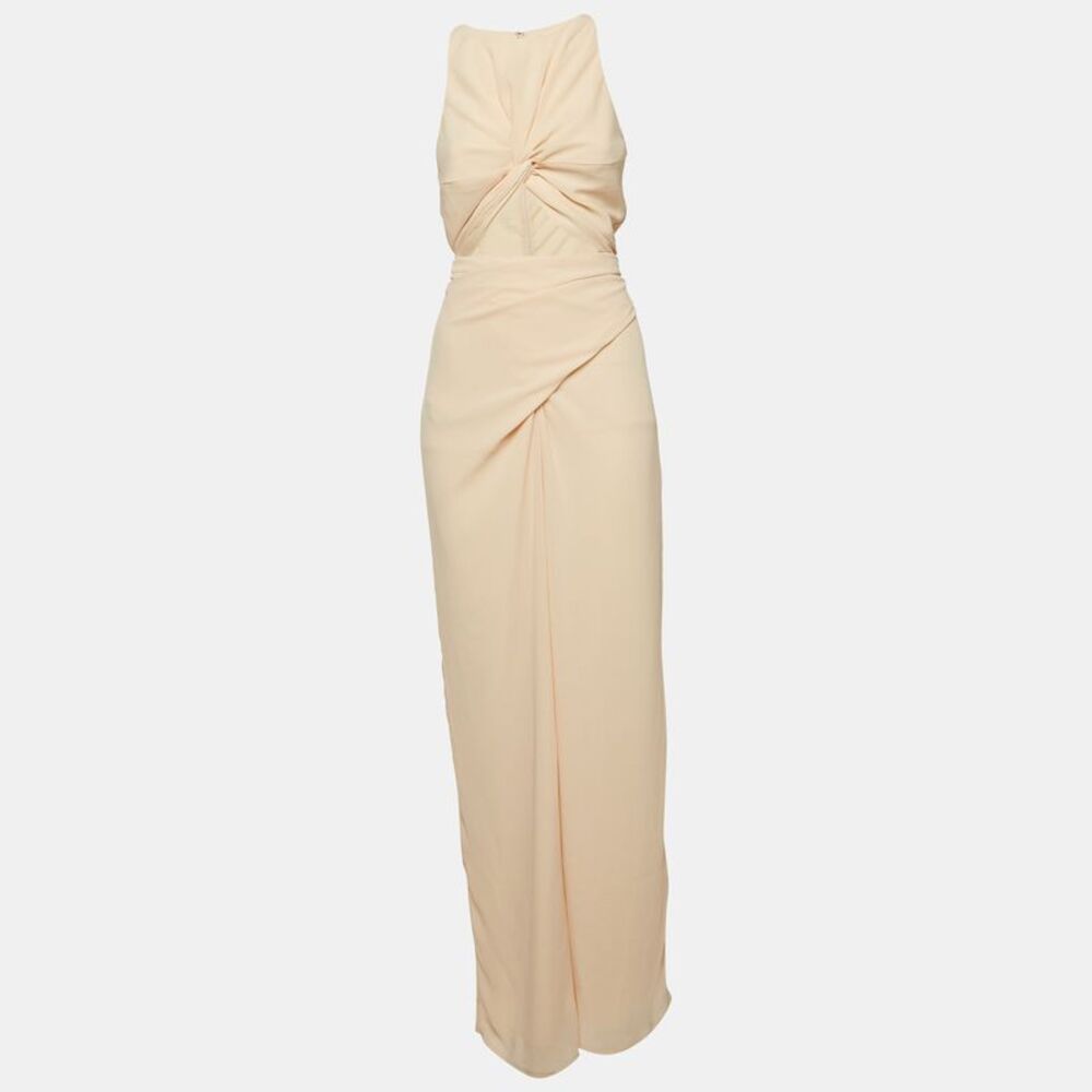 Andrea Iyamah Light Orange/peach Chiffon Cut-Out Tie-Up Detail Jumpsuit S